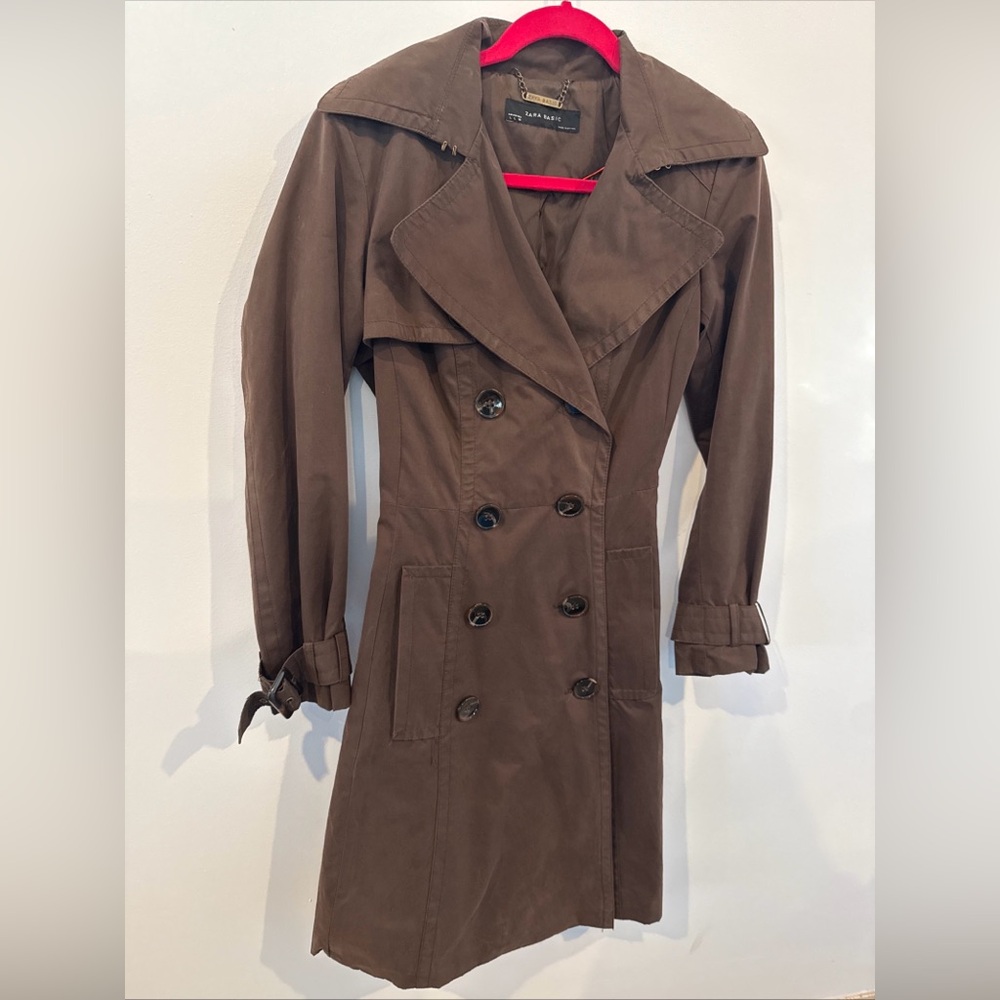 Zara Brown Double-Breasted Trench Coat